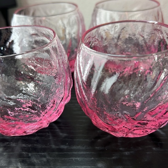 VTG Morgantown Seneca Driftwood Crinkle Pink Roly Poly Glasses Tumblers Set of 4 - Picture 10 of 17